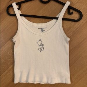 Brandy Melville White Tank Top with Bear Design